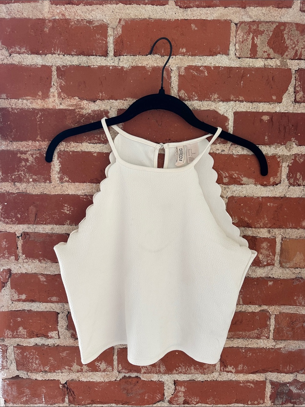 Divided White Scallop Trim Halter Camisole